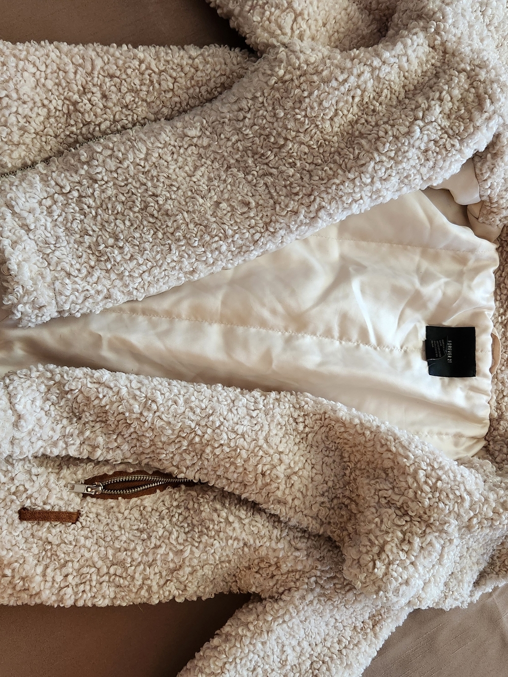 Forever 21 Cream Teddy Sherpa Zip Jacket